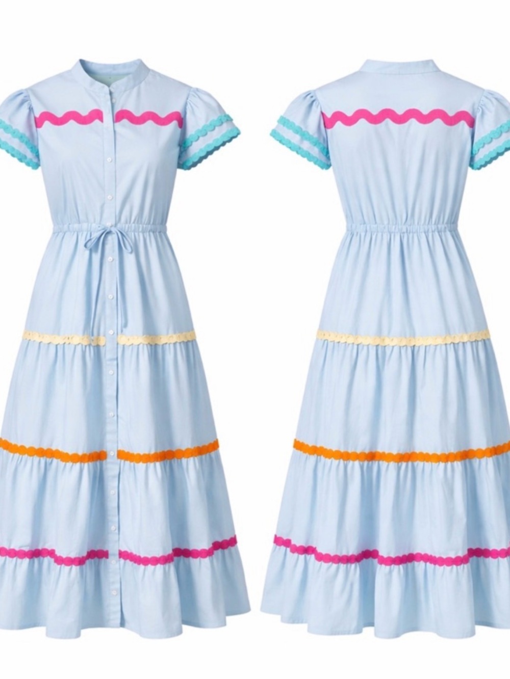 CeliaB Light Blue Button-Front Ric Rac Dress - Picture 4 of 4